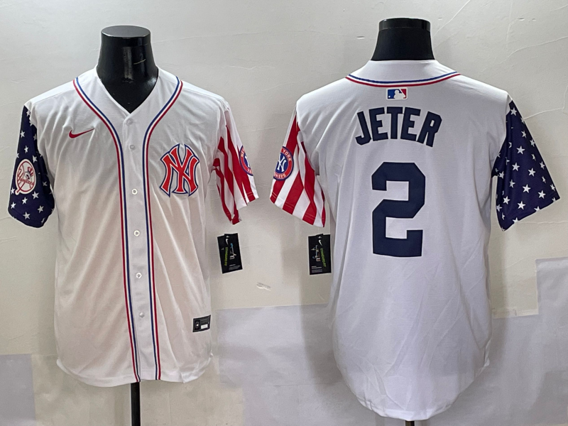 Men 2025  MLB New York Yankees #2 Jeter white jersey style 10